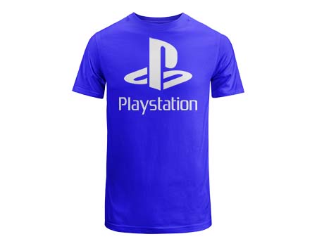 Blue E3 shirt with playstation logo